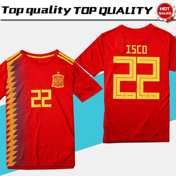 Spain home red Soccer Jersey 2018 world cup Spain home soccer shirt 2018 #22 ISCO #20 ASENSIO #15 RAMOS Football uniforms sales size S-3XL