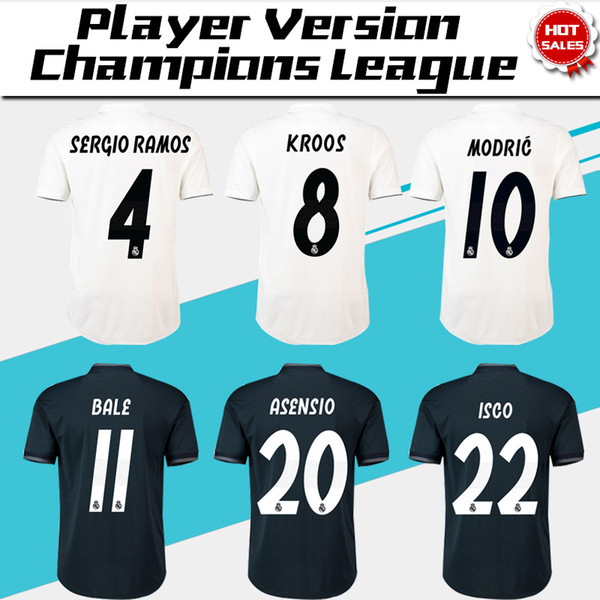 2019 Champions League Player Version Soccer Jersey 18/19 Real Madrid Home Soccer shirt #7 RONALDO #8 KROOS #22 ISCO Football uniform