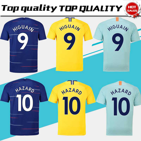 #10 HAZARD Home Soccer Jersey 18/19 #9 HIGUAIN #22 WILLIAN Away Soccer Shirt 2019 #7 KANTE 3rd Football Uniform On sales