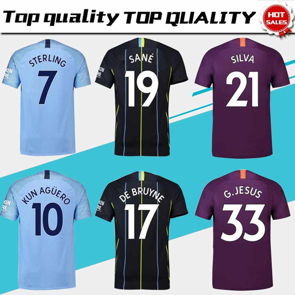 #10 KUN AGUERO Home Soccer Jersey 18/19 City Away Football Soccer Shirt 2019 # 17 DE BRUYNE #33 G.JESUS Third Football Uniform