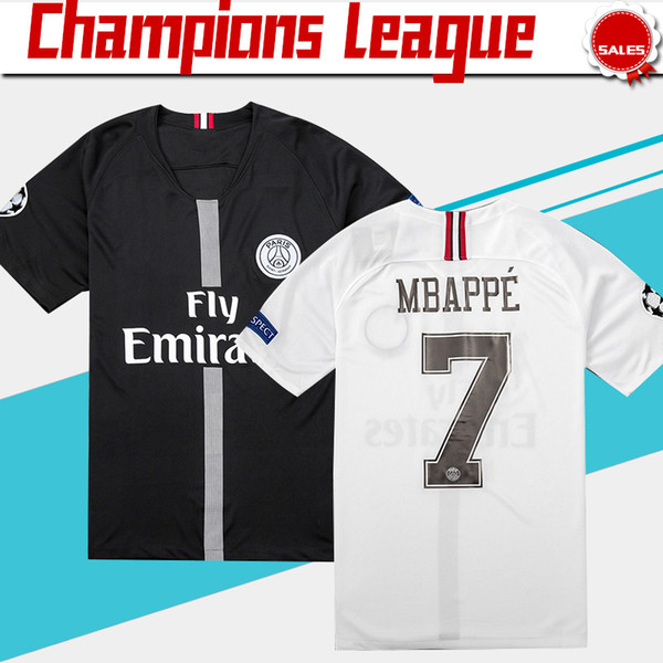 New Logo PSG Champions League Soccer Jersey 18/19 #10 NEYMAR JR #7 MBAPPE White Soccer Shirt 2019 Black PSG Football Uniform Size S-4XL