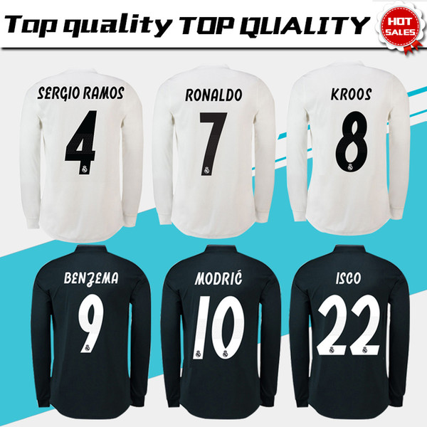 Real Madrid Long Full Sleeve home Soccer Jersey 18/19 Real Madrid away soccer shirt #11 BALE #22 ISCO third red Football uniforms size S-3XL