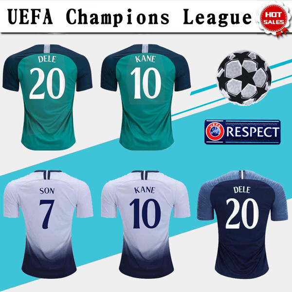 The UEFA Version #7 SON #10 KANE Home white Soccer Jerseys Away Blue 18/19 Third Adult Soccer Shirt #20 DELE #23 ERIKSEN football uniform