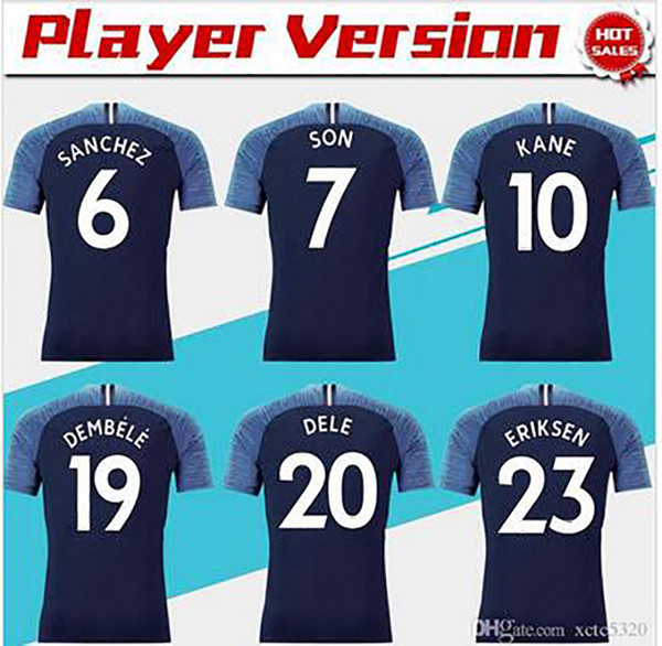 Player Version #10 KANE Away Blue Soccer Jerseys 18/19 #20 DELE Soccer Shirt 2019 #7 SON #23 ERIKSEN Home White Football Uniform