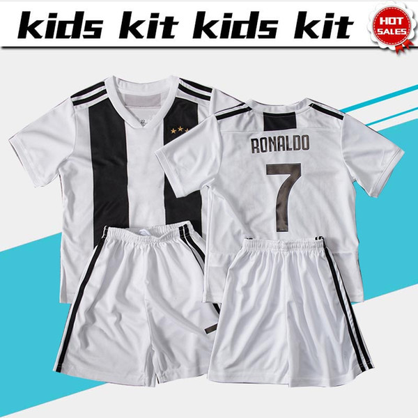 Kids #7 RONALDO Home white Soccer Jersey Kids Kit 18/19 #10 DYBALA home Soccer Jerseys Child Soccer Uniform Tops+shorts