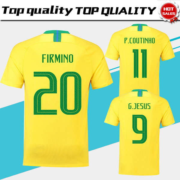 2018 world cup home Soccer Jersey #7 D.COSTA soccer shirt #11 COUTINHO #9 G.JESUS home yellow Football uniforms sales