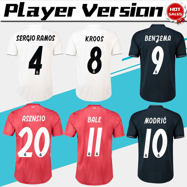 2019 Player Version Home White Real Madrid Soccer Jerseys 18/19 away Soccer Shirt BALE 3rd red Football Uniforms ASENSIO ISCO size S-3XL