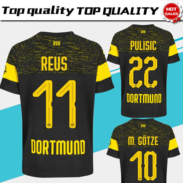 2019 Dortmund Away Soccer Jersey 18/19 #11 REUS Away Black Soccer Shirt Customized #22 PULISIC #10 M.GOTZE Football Uniform On Sales