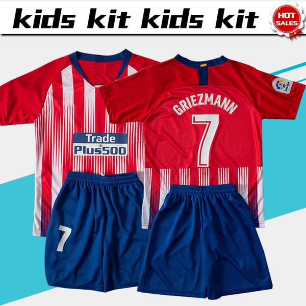 #7 GRIEZMANN Kids Kits Madrid Football Jersey 2018/19 Home Boy Soccer Jerseys Child Soccer Shirts uniform 2018 19 jersey+shorts