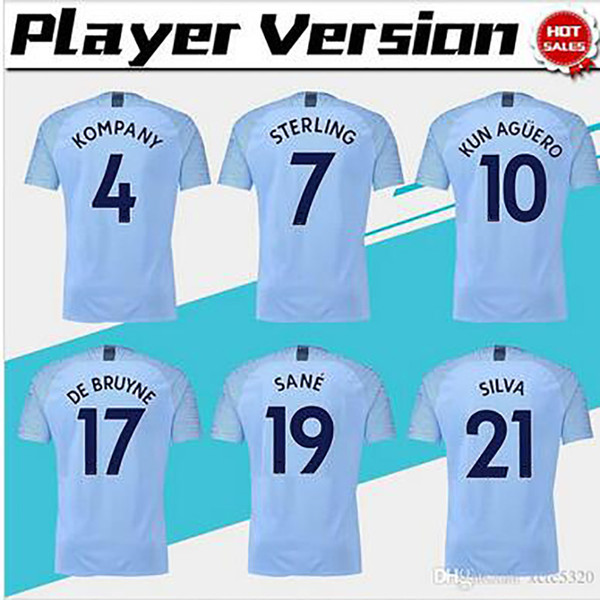 Player version City Home Blue Soccer Jerseys 18/19 #10 KUN AGUERO Away Soccer Shirt 2019 #17 DE BRUYNE Third Football Uniform