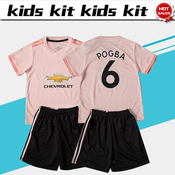 2019 Kids Kit #6 POGBA Soccer Jerseys Away Pink Football Shirt 18/19 #7 ALEXIS #9 LUKAKU #10 RASHFORD Pink Soccer Jersey Sets Child Kits