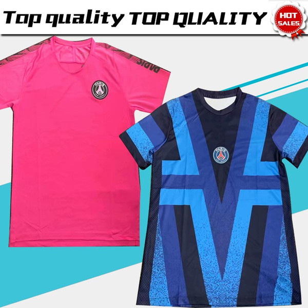 New PSG Traning Soccer Jersey Pink Blue 19/20 Soccer Training Shirt PSG Mens Short sleeve Soccer Shirt Football Uniform On sale