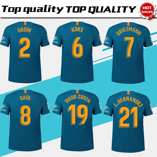 #7 GRIEZMANN Madrid 3rd blue Soccer Jersey 18/19 #6 KOKE Soccer Shirt Customized #8 SAUL #19 DIEGO COSTA short sleeve football uniform Sales