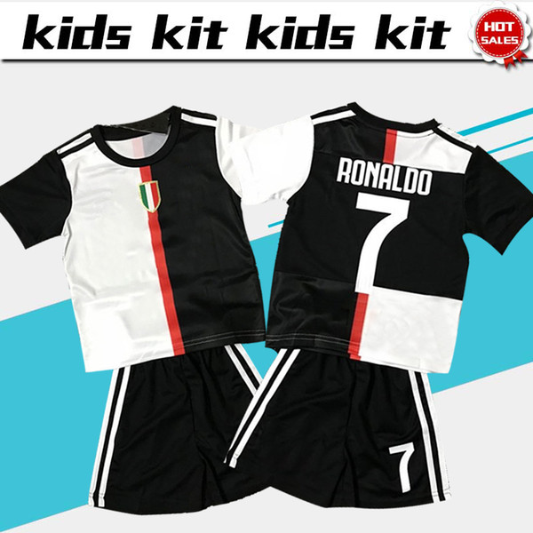 2019 Kids Kit #7 RONALDO soccer Jersey home black white Soccer Jerseys 19/20 Child Soccer Shirts DYBALA MANDZUKIC Kids uniform jersey+shorts