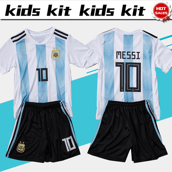 2018 world cup Argentina soccer Jersey Kids Kit 2018 Argentina home white Soccer Jerseys MESSI Child Soccer Shirts uniform jersey+shorts