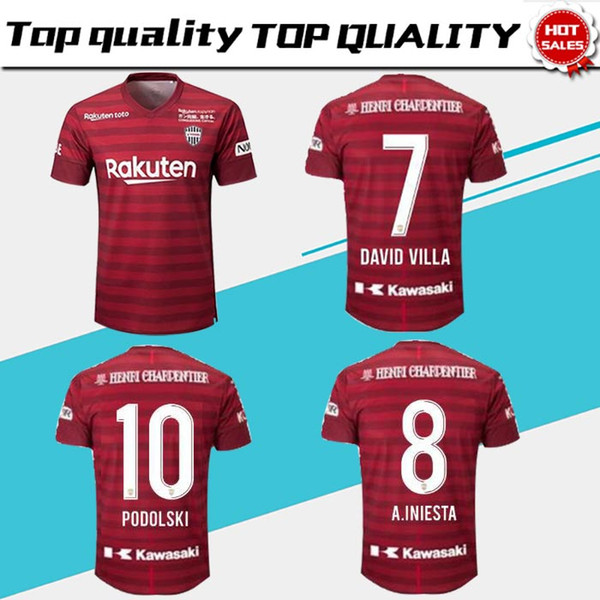 J1 League Vissel Kobe Soccer Jerseys 2019 Vissel Kobe Home red Soccer Shirt 2019 #8 A.INIESTA #10 PODOLSKI #7 DAVID VILLA Football Uniform