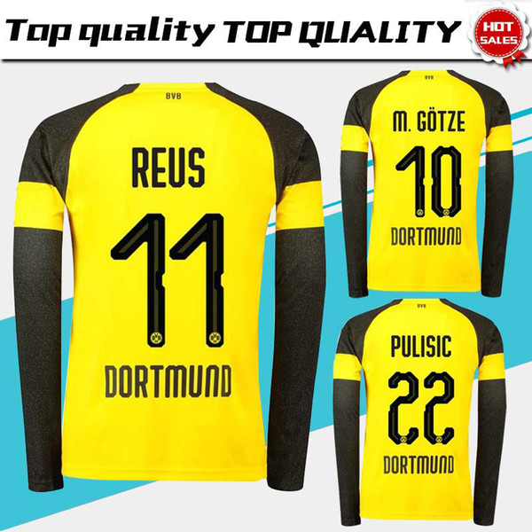 Dortmund long sleeve home Soccer Jerseys 18/19 #11 REUS home yellow Soccer Shirt 2019 Customized #22 PULISIC #10 M.GOTZE Football uniform