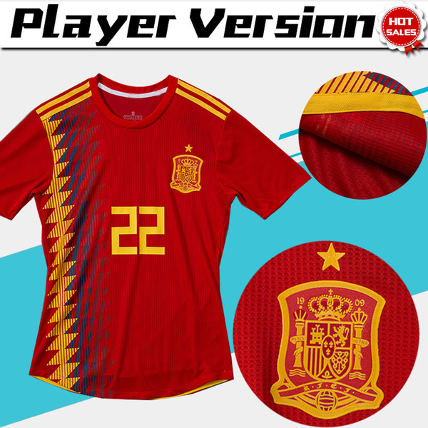 Player version 2018 world cup Spain home red Soccer Jersey Spain soccer shirt #7 MORATA #22 ISCO #20 ASENSIO #15 RAMOS Football uniforms