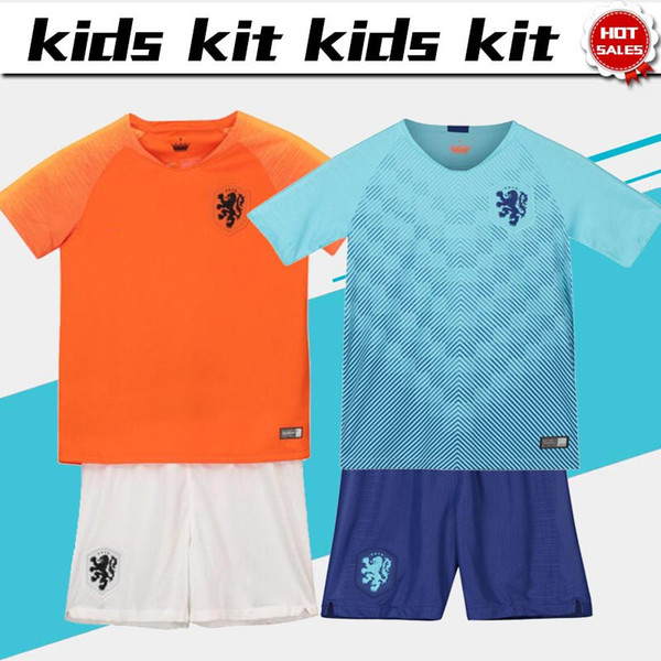 2019 Kids Kit Holland Home Orange Away blue Football Jerseys 2018/19 #10 MEMPHIS #9 DOST Nederland Soccer Jerseys Child Soccer Shirts+pants