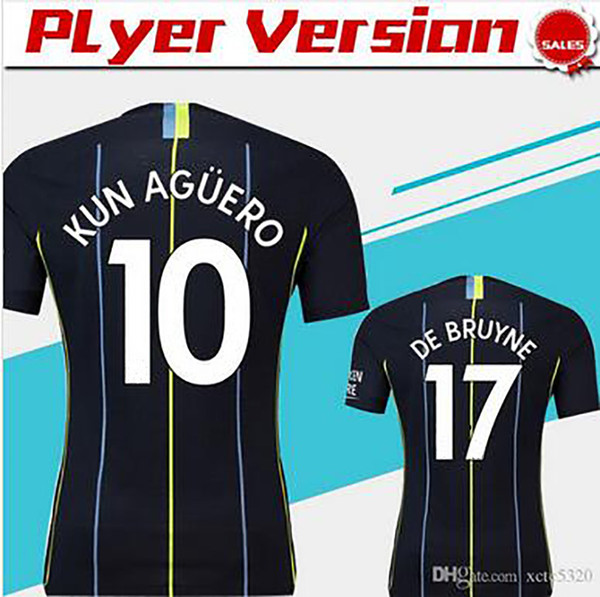 Player Version City Away Black Soccer Jerseys 18/19 #10 KUN AGUERO Away Soccer Shirt 2019 #17 DE BRUYNE Football Uniform