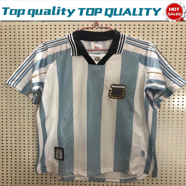 1998 Retro version Argentina Home Soccer Shirt 97/98 For Adult Short Sleeve Football Jersey National Team Customize Game Uniforms Size S-2XL