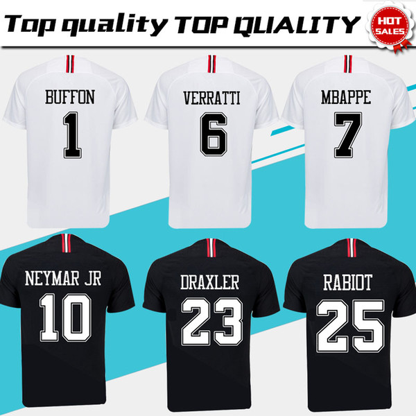 New Logo PSG Black Soccer Jersey Shirts 2019 Champions League PSG White #10 NEYMAR JR #7 MBAPPE Soccer Shirt Size S-4XL