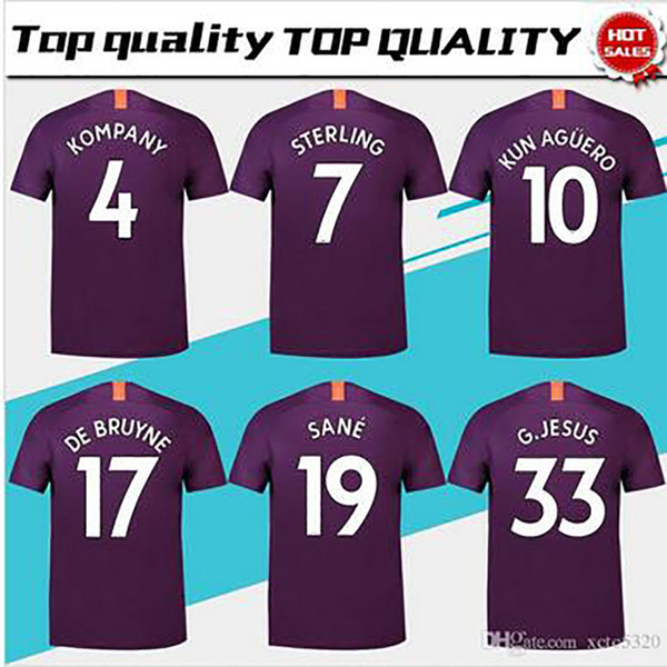 City 3rd Purple Soccer Jersey 18/19 #10 KUN AGUERO Football Shirt 2019 # 17 DE BRUYNE #33 G.JESUS Third Football Uniform