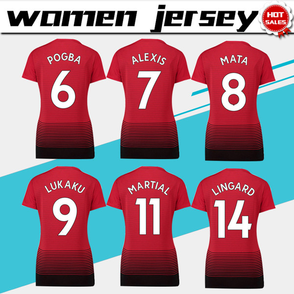 Women home red Soccer Jersey 18/19 #7 ALEXIS #6 POGBA female Soccer Shirt 2019 #9 LUKAKU # 10 RASHFORD girl football uniform Sales