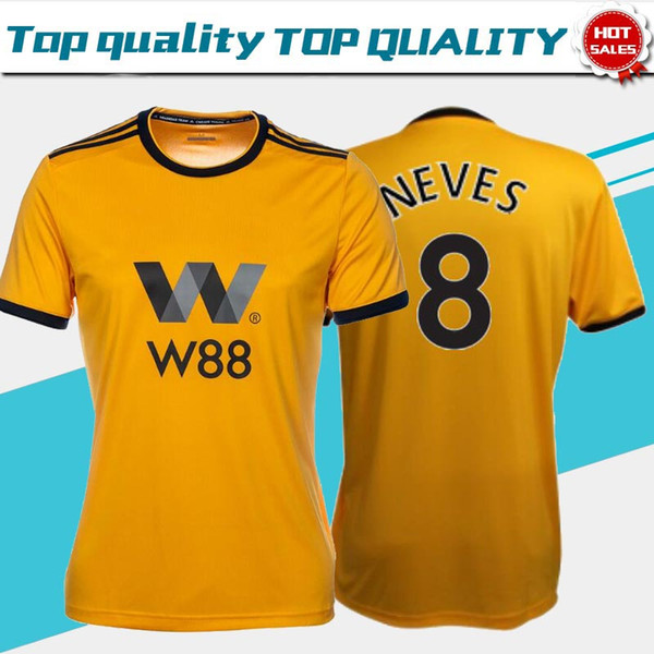 2018 Wolve home yellow soccer jersey #8 NEVES 18/19 league club Men football shirt short sleeve Game shirt home soccer Uniform On sale