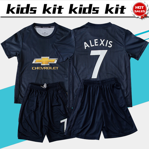 2019 Kids Kit #6 POGBA Soccer Jerseys Child Youth Sets 18/19 Kids Set third children Football uniform #7 ALEXIS #9 LUKAKU Soccer Jersey