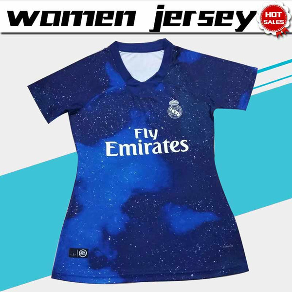 Women Limited Edition Real Madrid Blue Soccer Jerseys 18/19 Real Madrid EA Sports Women soccer Shirts 2019 Football uniforms ASENSIO girl