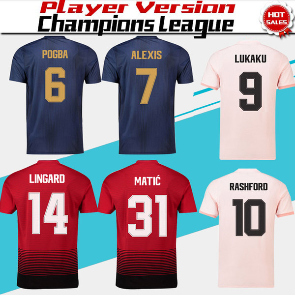 Champions League Player Version #7 ALEXIS Home Soccer Jersey 18/19 #6 POGBA Away Soccer Shirt #9 LUKAKU #10 RASHFORD 3rd Football Uniforms