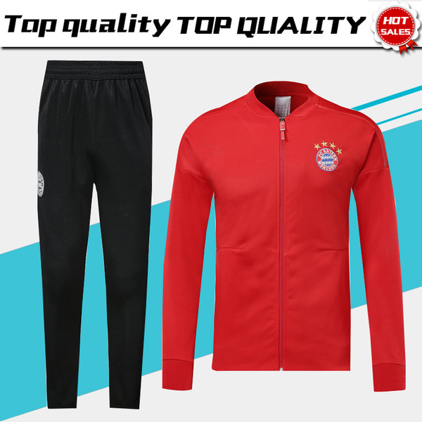 Bayern Munich Red Long Sleeve Jacket Suit Kit Soccer Jersey 2019 Bayern Munich Black Training Uniform 18/19 Football Suits Jacket+Pants