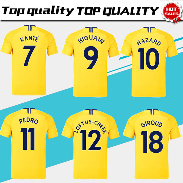 #10 HAZARD away yellow Soccer Jersey 18/19 #9 HIGUAIN #11 PEDRO short sleeve soccer shirt 2019 #7 KANTE Football uniforms Sales size S-4XL