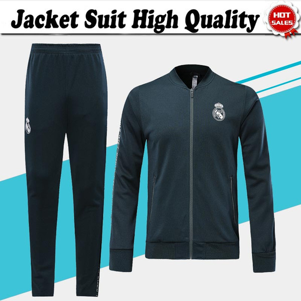 2019 Jacket Suit Real Madrid Long Sleeve Soccer Kit With Zipper royal blue Training Uniform real madrid Football Suits Jacket+Pants