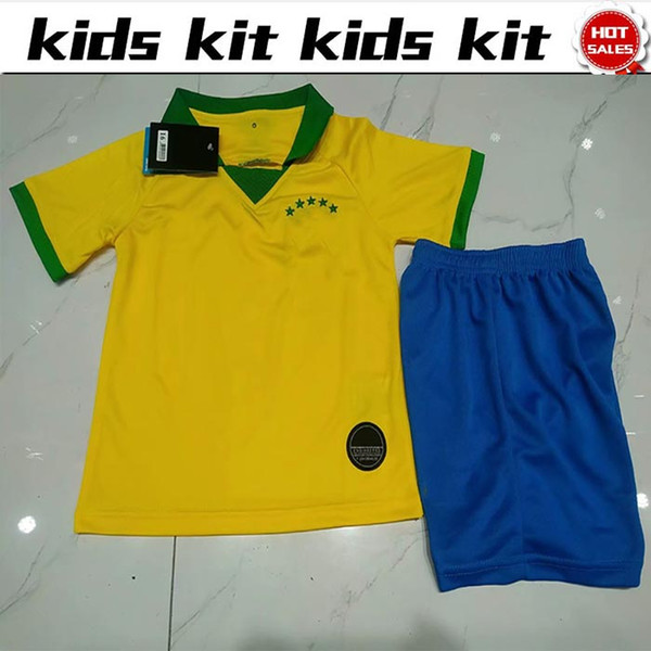 2019 Copa América Kids soccer Jersey Kids Kit home Soccer Jerseys #11 P.COUTINHO #12 MARCELO Child Soccer Shirts uniform jersey+shorts