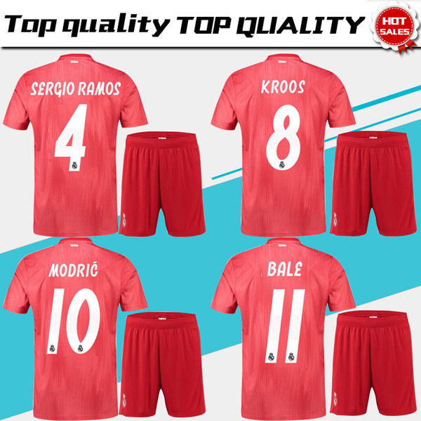 Real Madrid 3rd Soccer Jersey suit 18/19 Real Madrid red Soccer Shirt kit 2019 #11 BALE #22 ISCO ASENSIO football uniform jersey+shorts