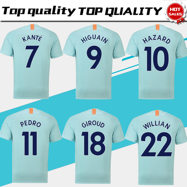 #10 HAZARD Third Soccer Jersey 18/19 #9 HIGUAIN #22 WILLIAN Soccer Shirt 2019 #7 KANTE 3rd Light Green Football Uniforms Sales