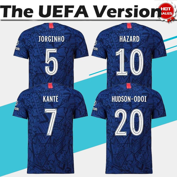 The UEFA #10 HAZARD Home Blue Jerseys #7 KANTE #9 HIGUAIN 19/20 New Season #18 GIROUD #22 WILLIAN football club Shirts On Sale With Patch