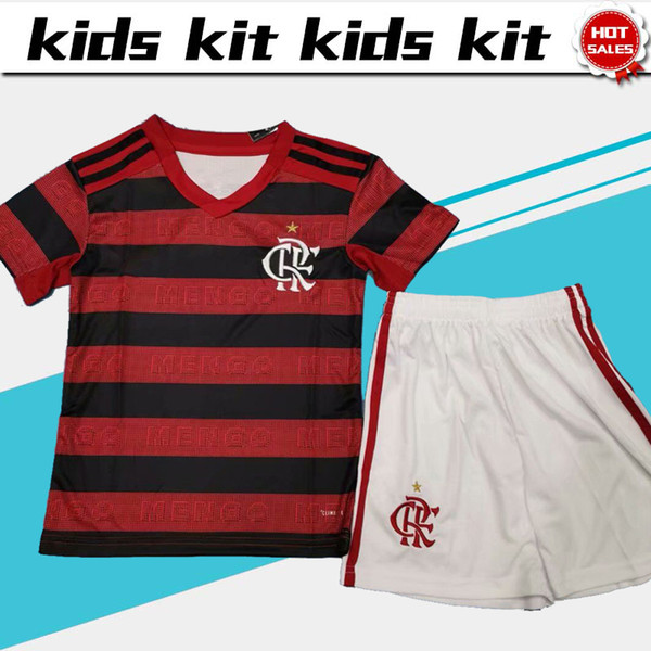 2019 Kids suit Flamengo RJ home Red black soccer Jersey 19/20 Club League Child kit Soccer uniforms Customized jersey+shorts