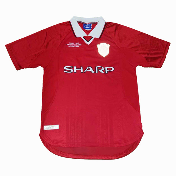 CAMP NOU CHAMPIONS LEAGUE THE FINAL Manchester 1998 1999 Retro Soccer Jerseys 98/99 Beckham Solskjer Scholes UNITEDS Retro football Shirts