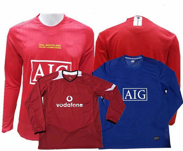 Manchester 2007/09 2004/06 Retro Long sleeve Soccer Jerseys ROONEY RONALDO 2004 2006 2007 2008 2009 UnITEDS Retro home away football Shirts