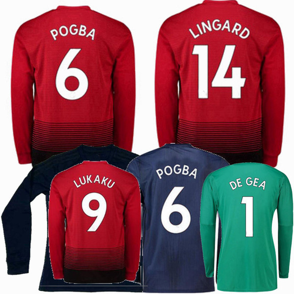 2018 2019 POGBA DE GEA MATIC ALEXIS LINGARD RASHFORD LUKAKU MARTIAL Manchester Long sleeve goalkeeper jersey 18 19 Soccer shirt S-2XL