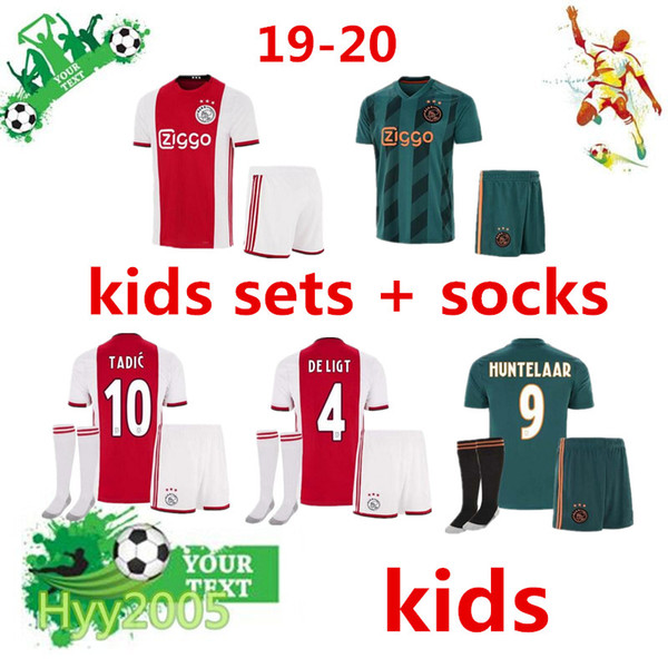 Ajax 2019 2020 FC Home away Soccer Jerseys kids kits + socks 19/20 Camisa ZIYECH KLUIVERT NOURI DOLBERG YOUNES Jerseys Football Shirts sets