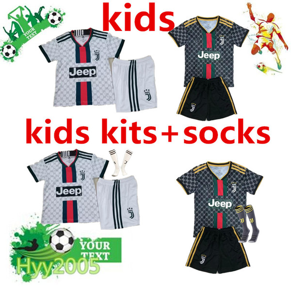 Juventus child soccer kit+socks 2019 2020 JUVE kids soccer commemorate jersey 19/20 DYBALA RONALDO child football kit