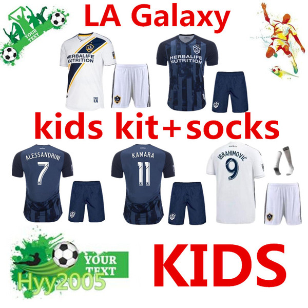 LA Galaxy kids kit +socks 2019 kids Soccer jersey Los Angeles Camisa Ibrahimovic ALESSNDRINI J.DOS SANTOS child kit football shirt uniforms