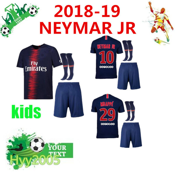 Best quality 2018 2019 Parising kids soccer jersey suit +socks 18/19 kids MBAPPE CAVANI SILVA PASTORE VERRATTI LO CELSO football shirt