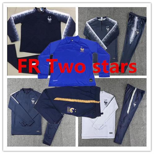 2018 19 France 2 Star soccer Tracksuit 2019 20 FR100 years blue Track suits jacket 2019 MBAPPE POGBA GRIEZMANN chandal training suits