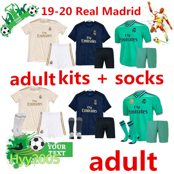 19 20 Real Madrid soccer jersey Full set+socks 2019 camiseta de futbol MARCELO RAMOS KROOS BENZEMA ISCO Championship patch Football shirts