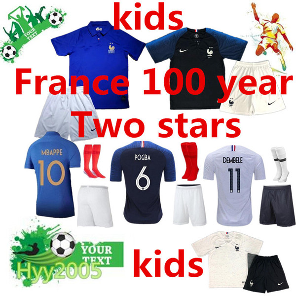 Frances 100th Two stars kids JERSEY kits+sock FR Mbappe POGBA GRIEZMANN child centenary jersey 2019 Centenaire Maillot 2019 football jersey